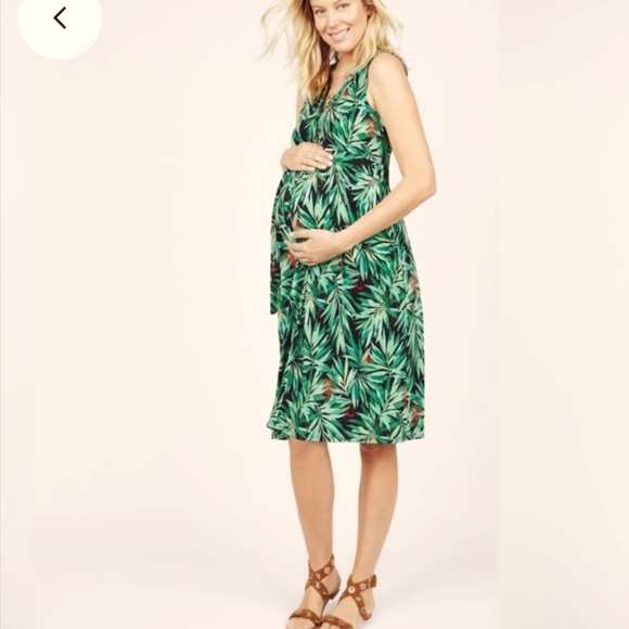 Noir Maternity Tie Waist Green Leaf Print Maternity Dress - Picture 12 of 12